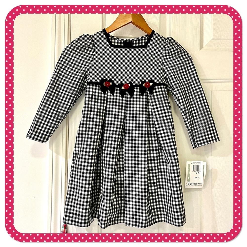 💝 BONNIE JEAN 💝 new black & white checkered dress for girls size 5